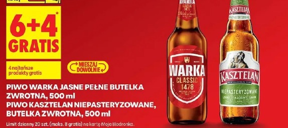 Piwo Warka jasne pełne butelka zwrotna, 500 ml Piwo Kasztelan niepasteryzowane, butelka zwrotna, 500 ml