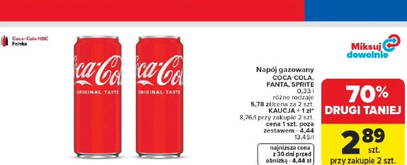 Napój gazowany COCA-COLA, FANTA, SPRITE