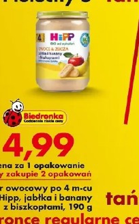 BIO Deser owocowy po 4 m-cu Hipp, jabłka i banany z biszkoptami