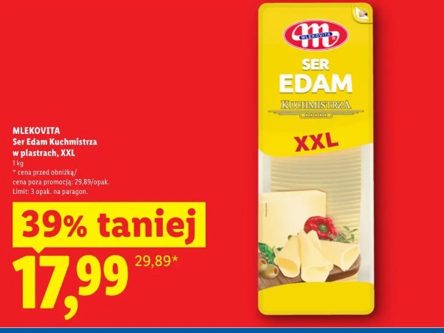 MLEKOVITA Ser Edam Kuchmistrza w plastrach, XXL