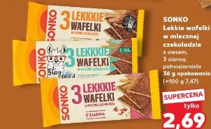 Sonko Lekkie wafelki w mlecznej czekoladzie z owsem, 3 ziarna, pełnoziarniste