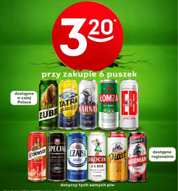 Żubr, Tatra, Harnaś, Łomża, EB, Królewskie, Specjal, Leżajsk, Okocim, Piast, Bosman piwo