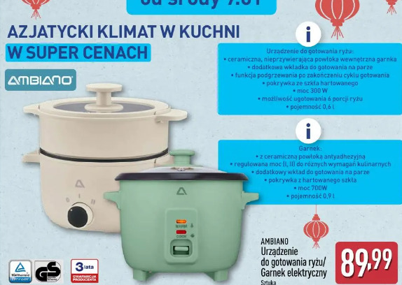 Ambiano Urządzenie do gotowania ryżu/Garnek elektryczny