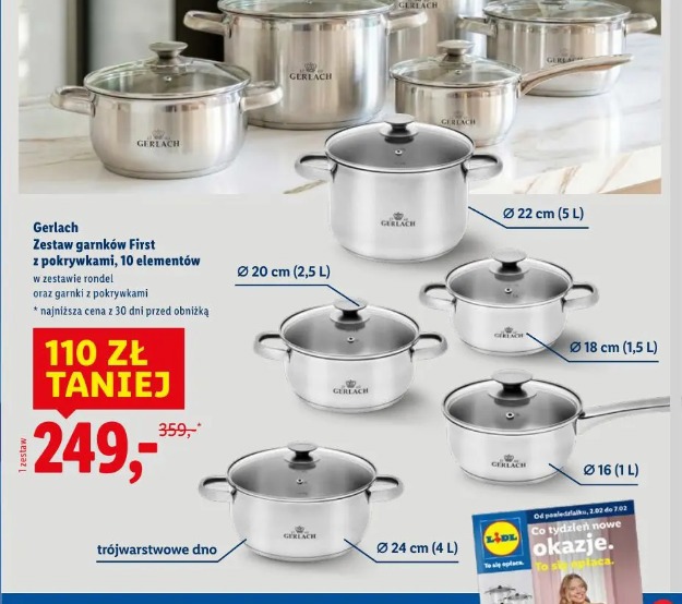 Gerlach Zestaw garnków First z pokrywkami, 10 elementów