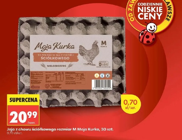 Jaja z chowu ściółkowego rozmiar M Moja Kurka, 30 szt. 