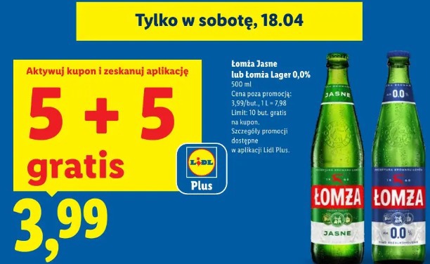 Łomża Jasne lub Łomża Lager 0,0%