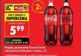 Napój gazowany Coca-Cola lub Coca-Cola Zero Cukru, 2 l