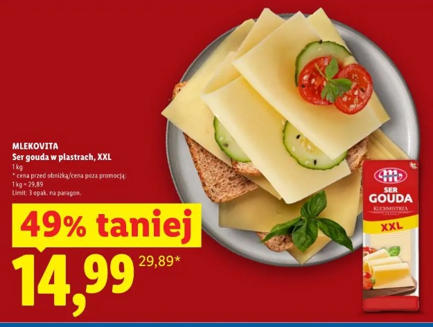 Mlekovita ser gouda w plastrach XXL
