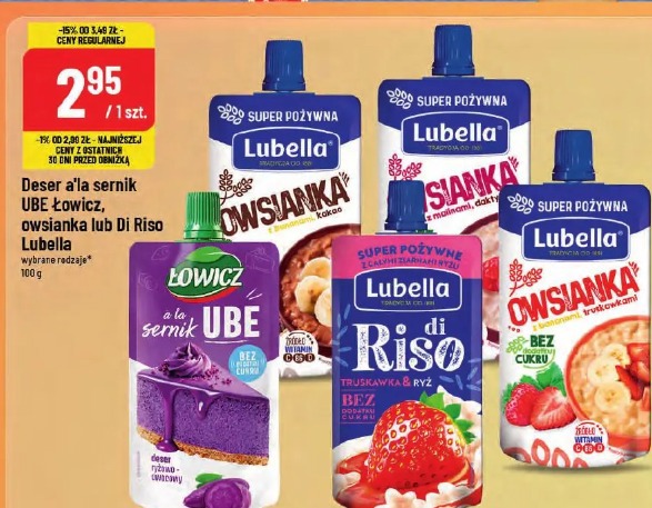 Deser a'la sernik UBE Łowicz, owsianka lub Di Riso Lubella