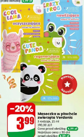 Maseczka w płachcie zwierzęta Verdenic