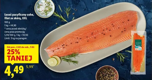 Łosoś pacyficzny coho, filet ze skórą, XXL