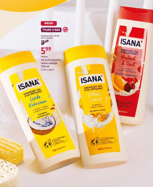 Isana, żel pod prysznic, różne rodzaje