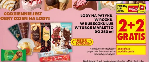 Lody na patyku, w rożku, w kubeczku lub w tubce Marletto