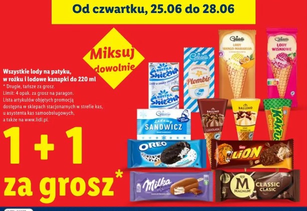 Wszystkie lody na patyku w rożku i lodowe kanapaki 1+1