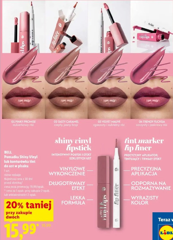 Bell Pomadka Shiny Vinyl lub konturówka tint do ust w pisaku