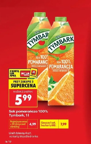Sok pomarańcza 100% Tymbark, 1l