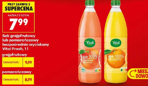 Vital Fresh sok grejpfrutowy  lub pomarańczowy bezpośrednio wyciskany
