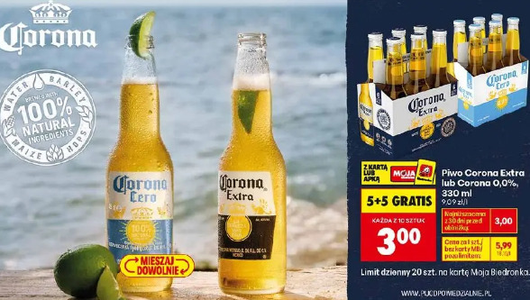 Piwo Corona Extra lub Corona 0,0%