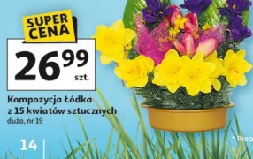 Kompozycja łódka z 15 kwiatów sztucznych