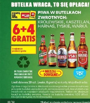 Piwo w butelkach zwrotnych: Królewskie, Kasztelan, Harnaś, Tyskie, Warka