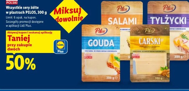Pilos Wszystkie sery żółte w plastrach, 300 g