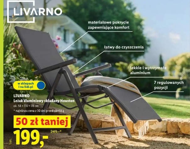 Livarno leżak aluminiowy składany Houston