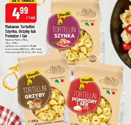 Makaron Tortellini Szynka, Grzyby lub Pomidor i Ser Novelle