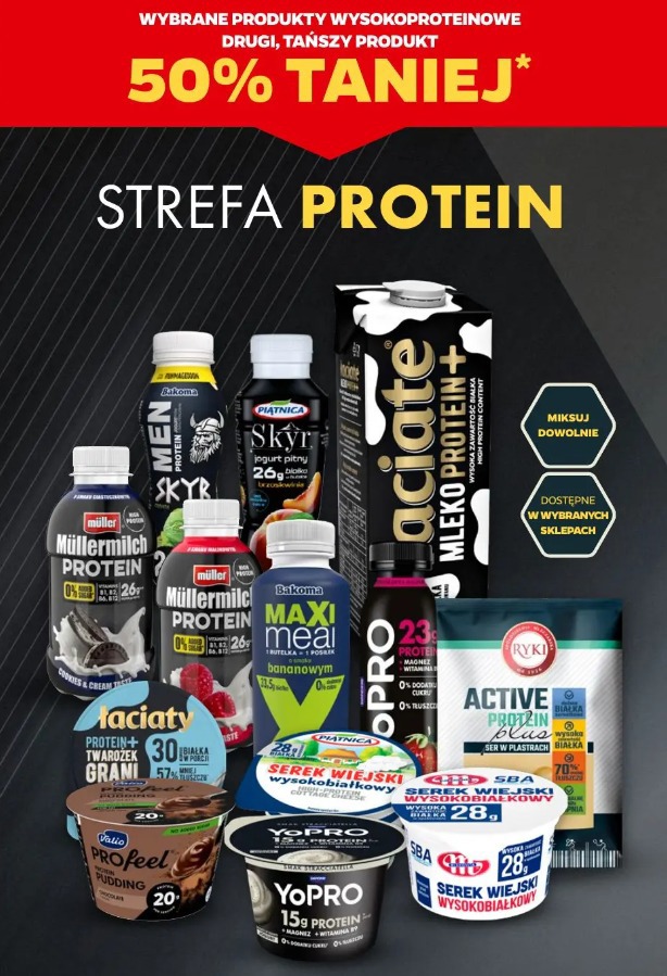 Wybrane produkty wysokoproteinowe drugi, tańszy produkt