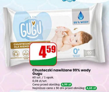 Chusteczki nawilżane 99% wody Gugu