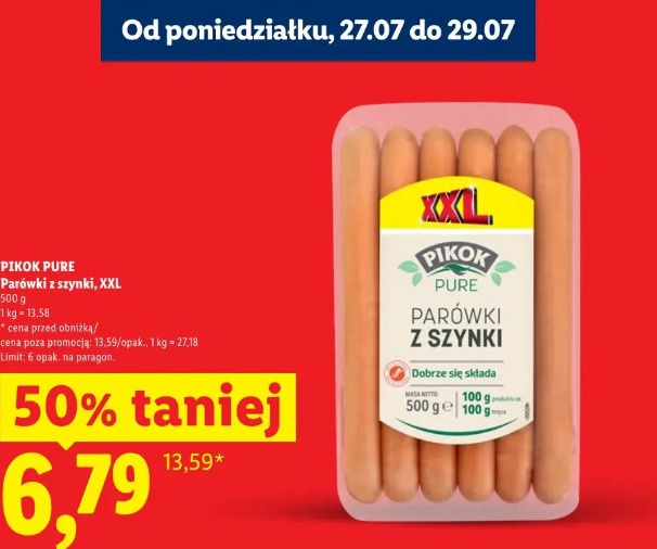 Pikok Pure Parówki z szynki, XXL