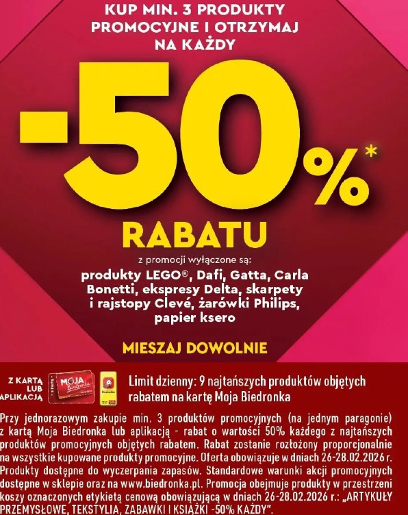 Art. przemysłowe, tekstylia, zabawki i książki -50% rabatu