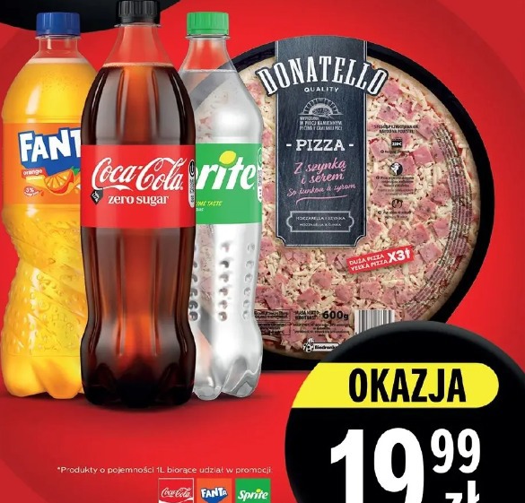 Coca-Cola 1l i dowolna pizza Donatello 600g