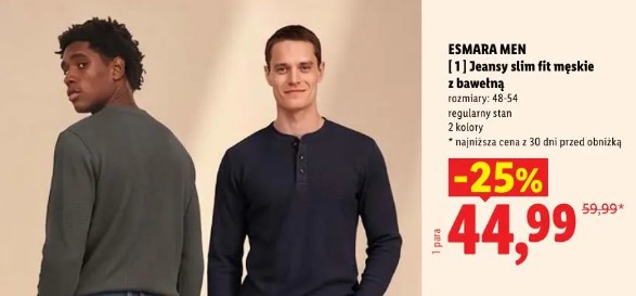 Esmara Men Jeansy slim fit męskie z bawełną