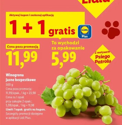 Winogrona jasne bezpestkowe
