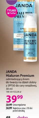 Janda Hialuron Premium odmładzający krem do twarzy na dzień dobry z SPF50 do cery wrażliwej