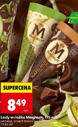 Lody w rożku Magnum, pistacja, orzech laskowy