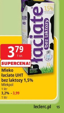 Mleko łaciate UHT bez laktozy 1,5% Mlekpol