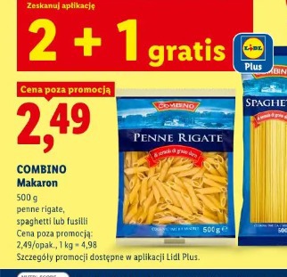 Combino Makaron penne rigate, spaghetti lub fusilli 2+1 gratis