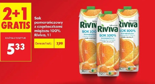 Sok pomarańczowy z cząsteczkami miąższu 100% Riviva