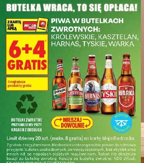Piwo w butelkach zwrotnych: Królewskie, Kasztelan, Harnaś, Tyskie, Warka