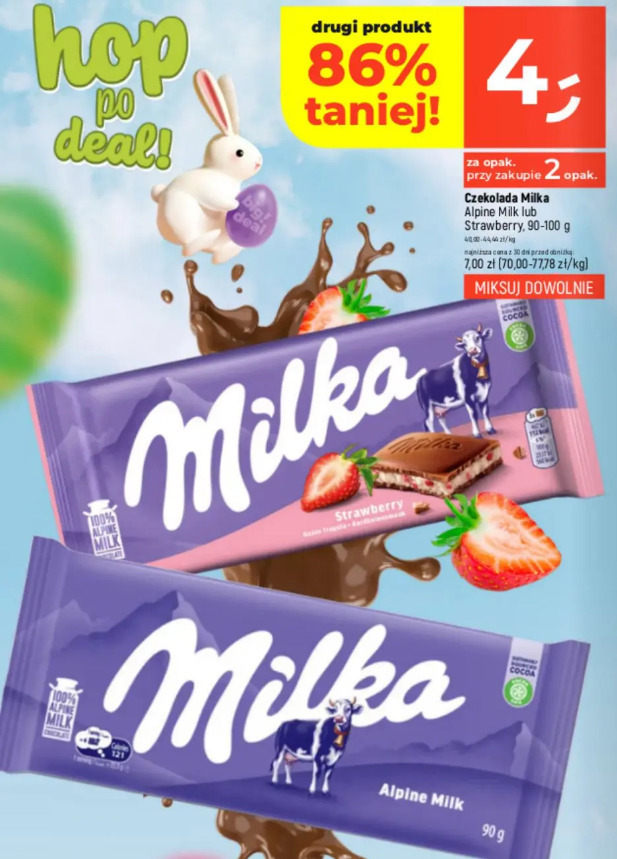 Czekolada Milka Alpine Milk lub Strawberry