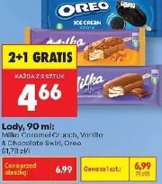 Lody Milka Caramel Crunch, Vanilla Chocolate Swirl, Oreo