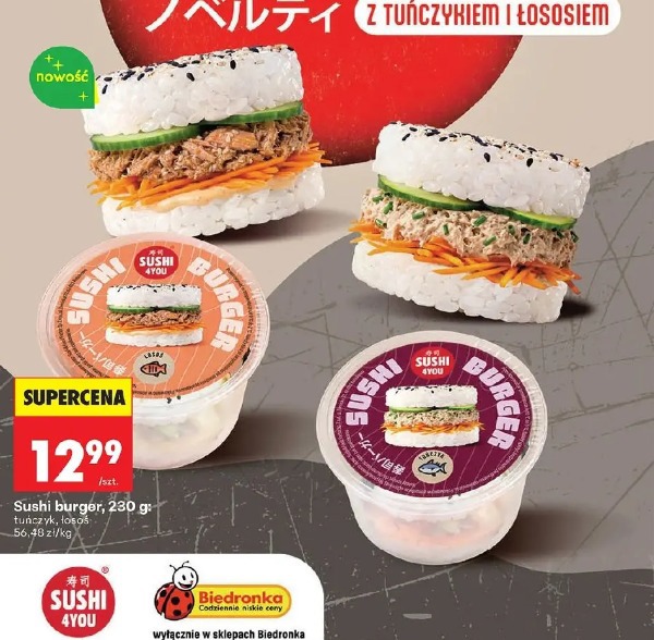 Sushi 4you sushi burger tuńczyk, łosoś
