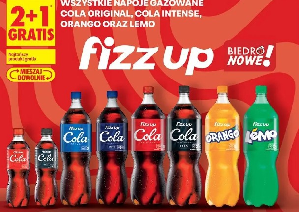 Wszystkie napoje gazowane Cola Original, Cola Intense, Orango oraz Lemo Fizz Up