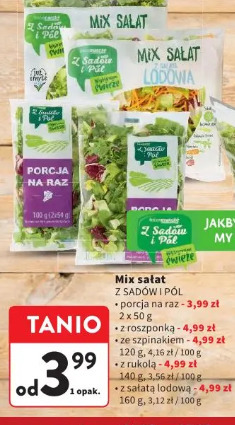 Mix sałat Z SADÓW I PÓL porcja na raz, roszponka, szpinak, lodowa, rukola