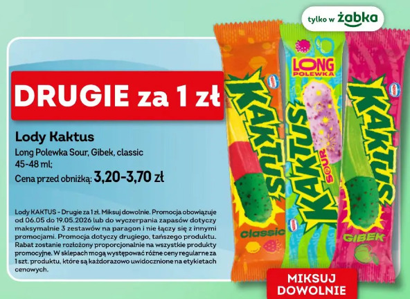 Lody Kaktus Long Polewka Sour, Gibek, classic