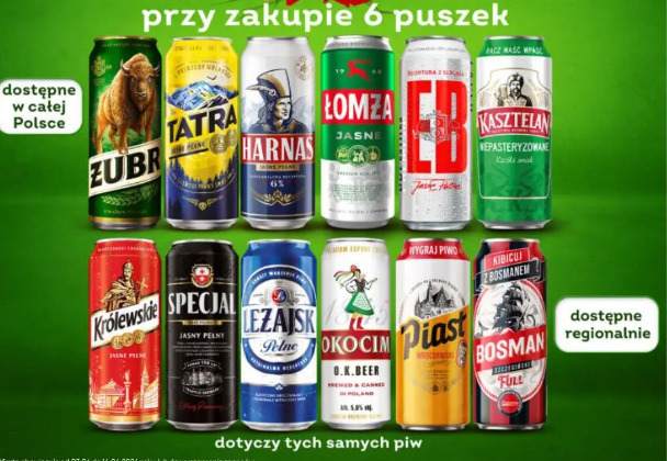 Piwo Żubr, Tatra, Harnaś, Łomża, EB, Kasztelan, Królewskie, Specjal, Leżajsk, Okocim, Piast, Bosman