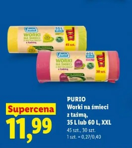Purio Worki na śmieci z taśmą, 35 l lub 60 l, XXL