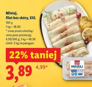 Mintaj, filet bez skóry, XXL
