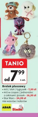 Brelok pluszowy miś słoń tygrysek miś w czapce jednorożec z cekinami piesek Star Wars
